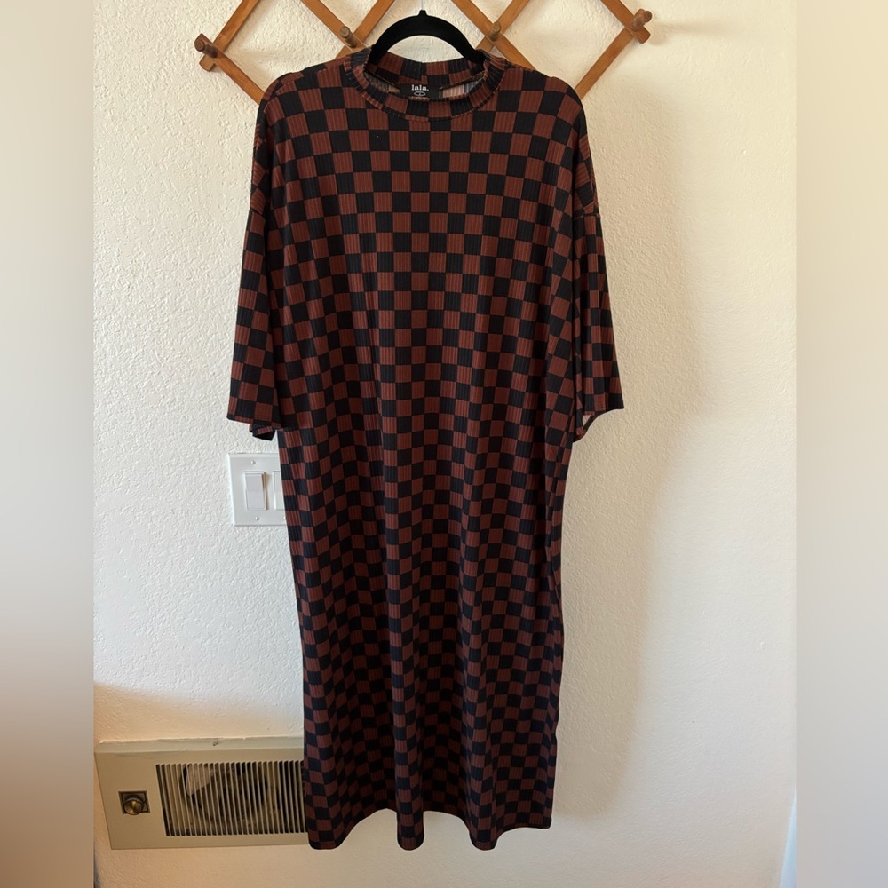 Dressed in Lala Checkered Black and Brown Ozzy Dress